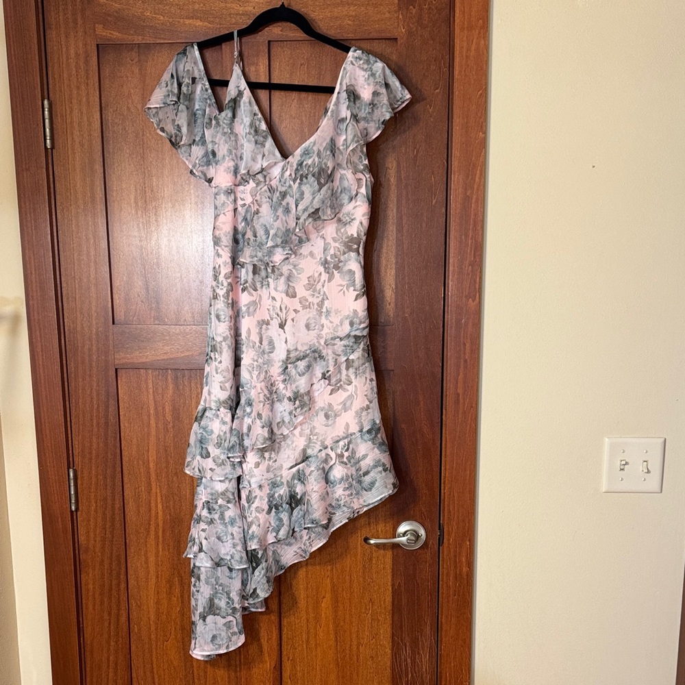 KEEPSAKE the Label Pink Floral Midi Dress with Sage Green Print
